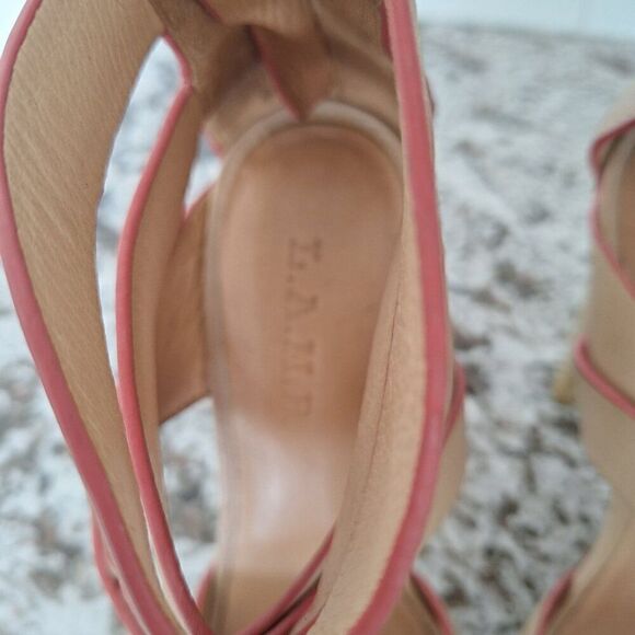 L.A.M.B Leather strappy nude heels sandals size 8.5 - Picture 8 of 14